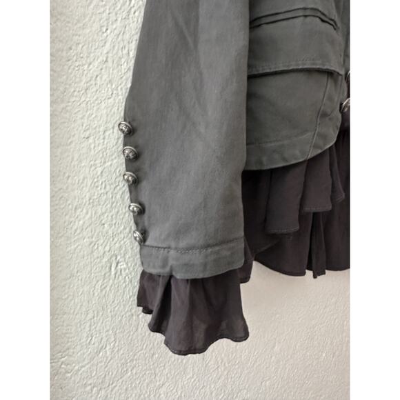 Free People Layered Ruffled Mixed-Media Boho/Chic Jacket XS Gray Utilitarian - Picture 7 of 16